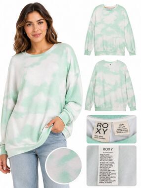 Roxy L Mint Green Tie Dye Oversized Crewneck Sweatshirt
